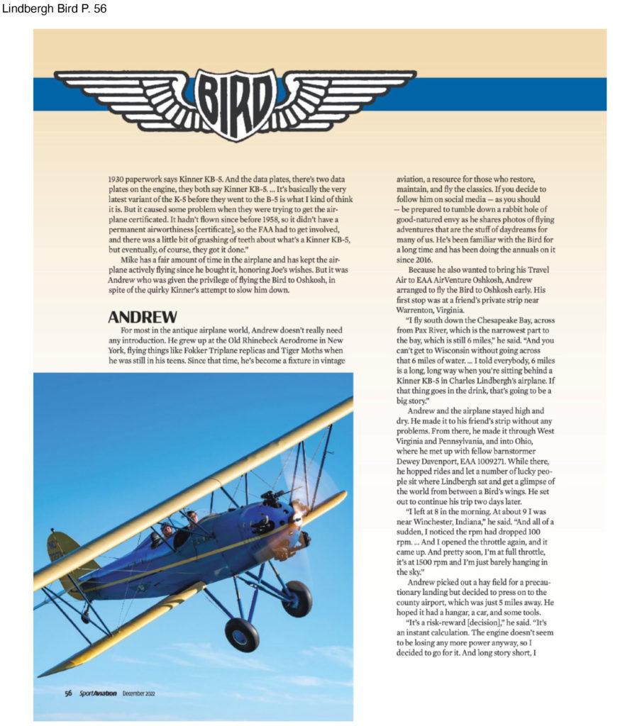 “A Lindbergh Legacy” Mike Pangia’s Brunner-Winkle Bird – Massey Air ...